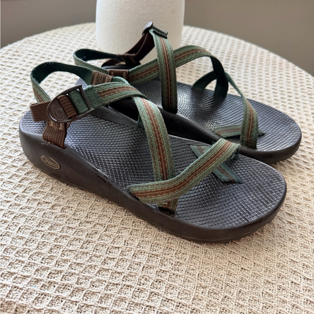 Chaco Men's Green and Brown Striped Sport Sandals